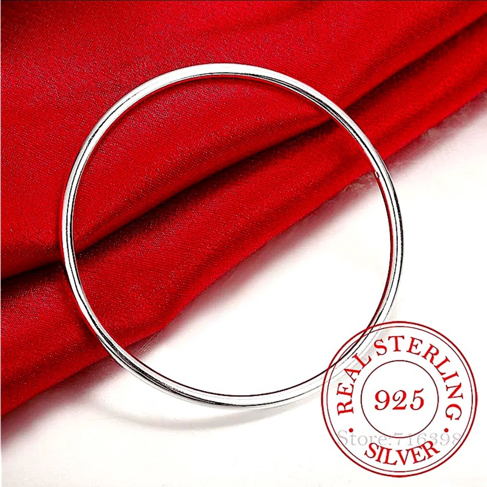 Sterling Silver Thin Minimalist Bangle Stackable Bracelet - Picture 4 of 9